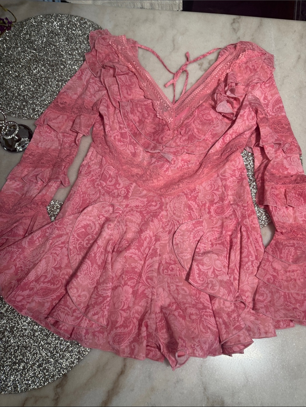 Pink sugar thrillz Floral Ruffle V-Neck Romper